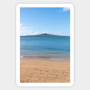 Rangitoto Island on distant horizon across harbor Sticker